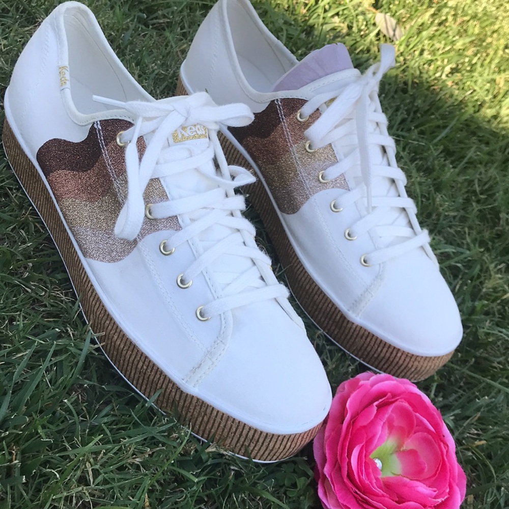 Keds New sneakers w Gold bronze laceUp Triple Kick Canvas wedge sneakers 9.5 - Picture 13 of 14